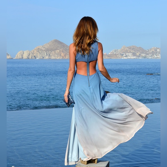 JETSET DIARIES for REVOLE Maxi Slit Backless Gown Dress Ombré Blue Caribbean XS - Picture 5 of 16